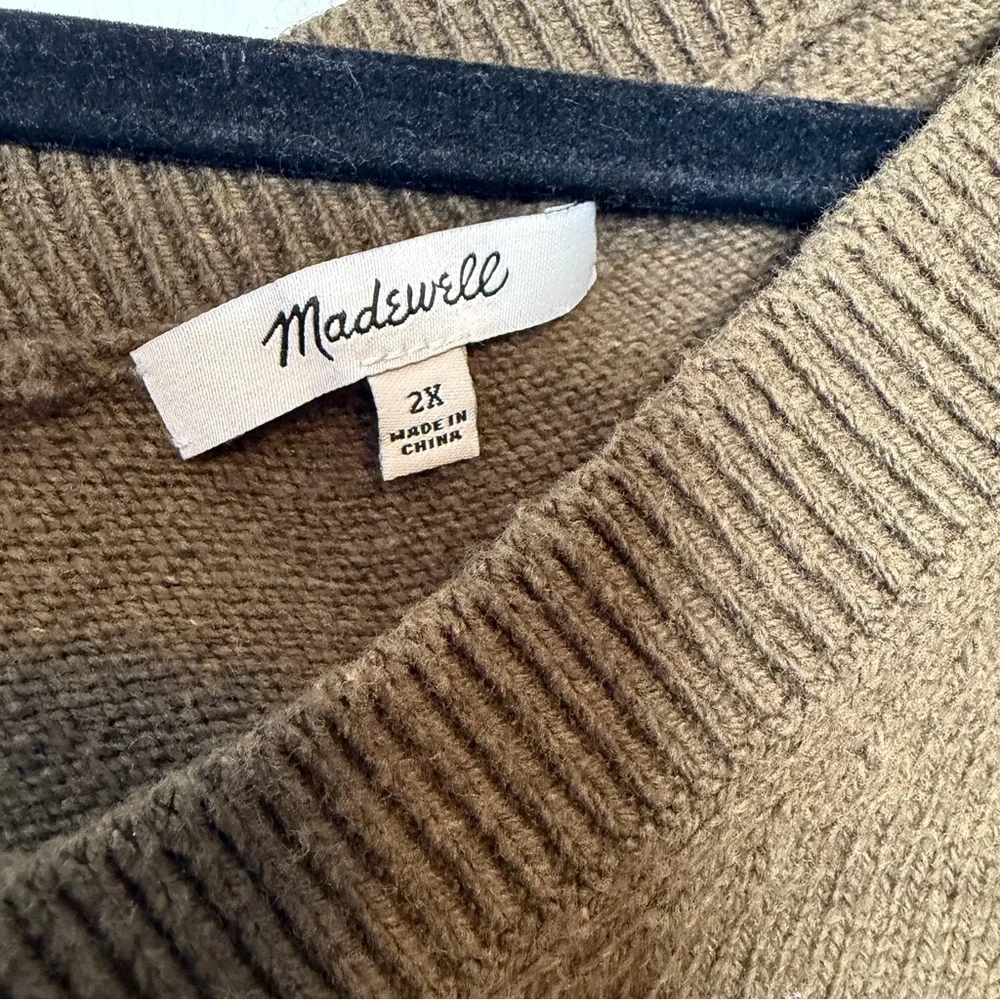 Madewell double V in heather elm green slouchy oversized sweater.